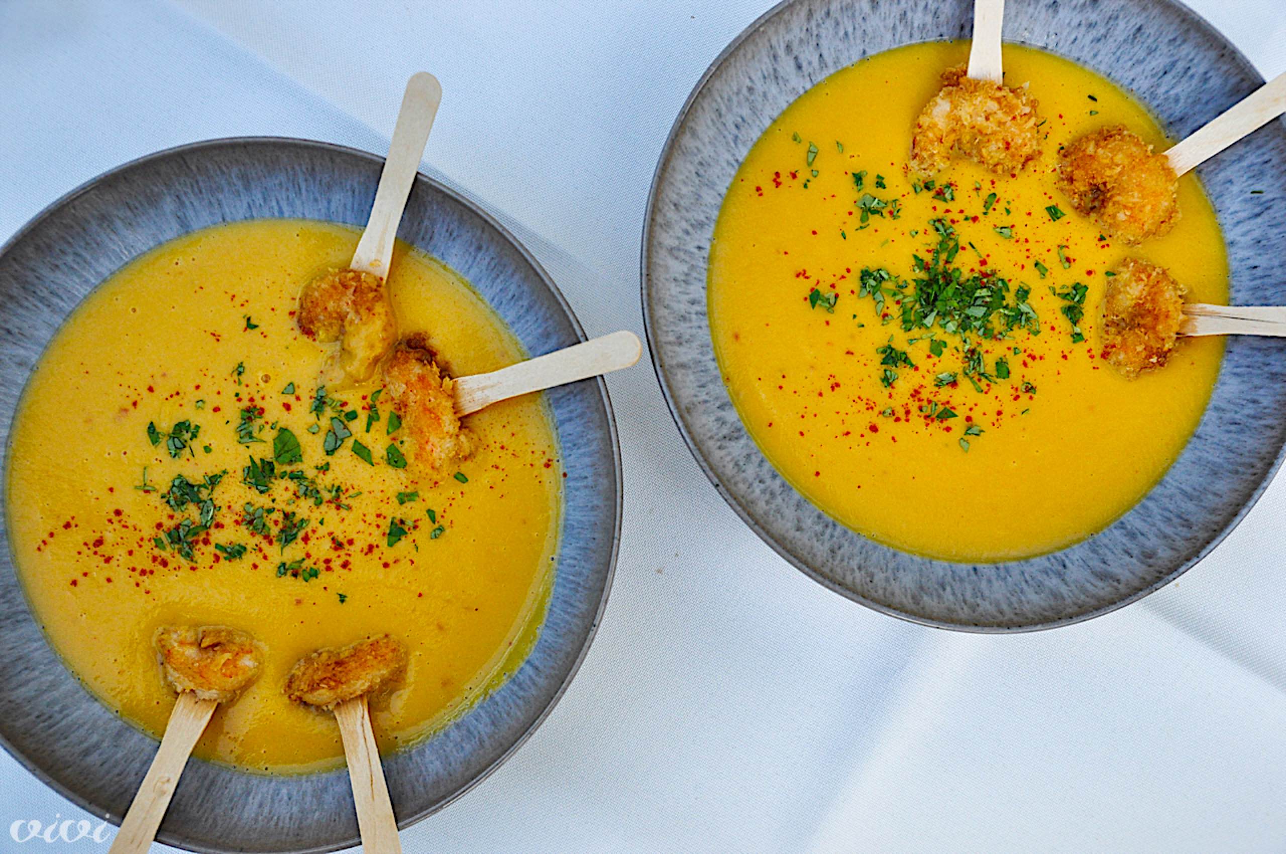 juha sladkega krompirja in panko kozice