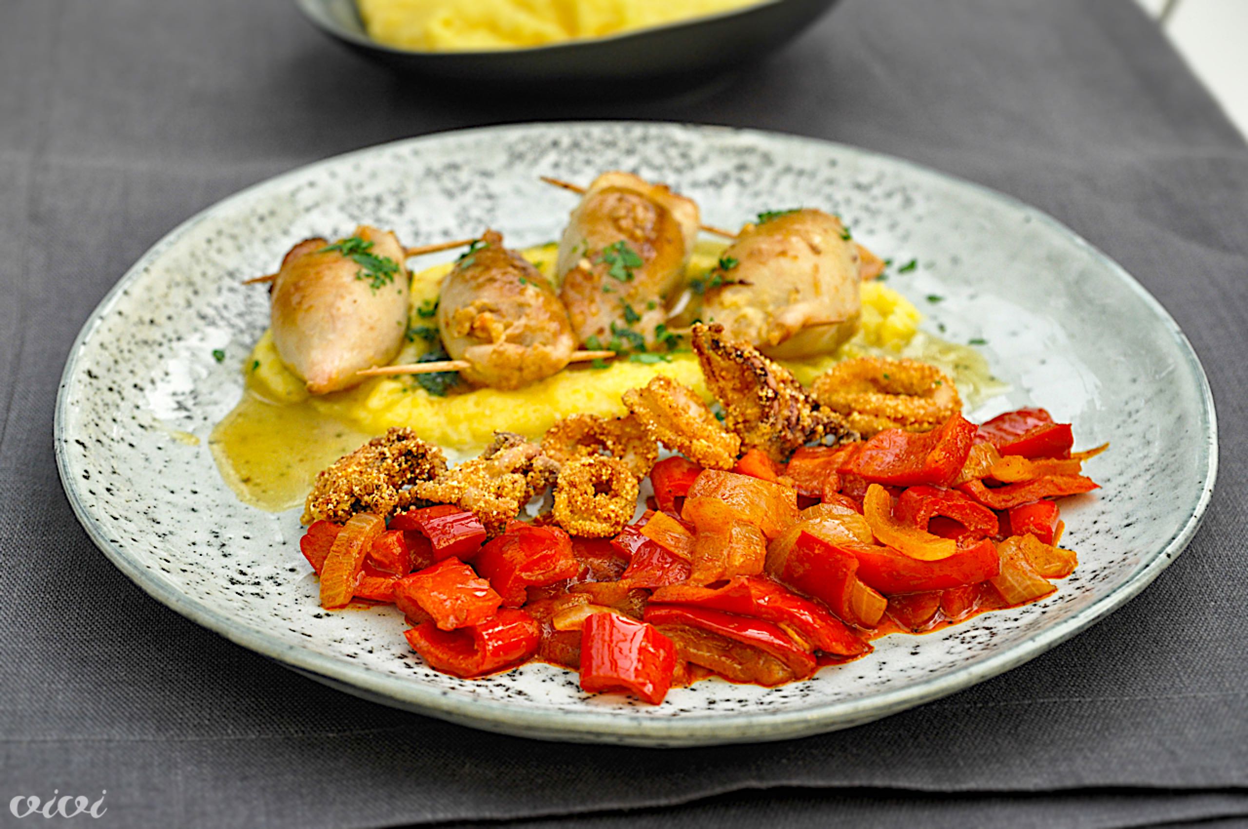 polnjeni lignji paprika polenta4