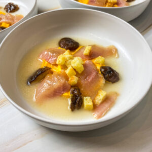 Pacana postrv, bučna krema, šitake, postrvja juha62