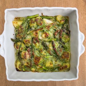 Čemaž in krompir s šparglji in orehi iz pečice4