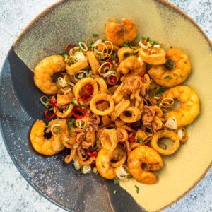 Fritto misto, lignji in kozice, aioli s slano limono16